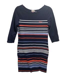 Barbour Womens Blue Red Alongshore Striped Cotton Knee Length Dress Pockets Sz8